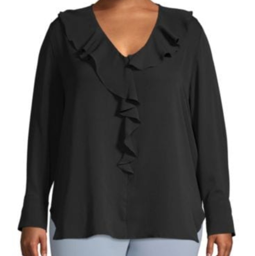 Lea & Viola Black Blouse with Ruffle Detail